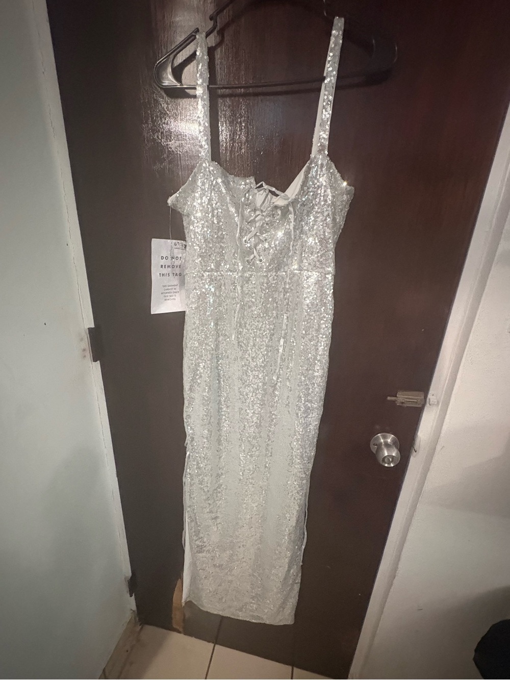 Bundle 2 for $30. NWT Sequin Lace-Up Formal Dress with Spaghetti Straps. Size 10